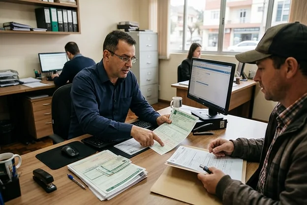 Despachante ajudando cliente no processo de transferência de veículo em Bento Gonçalves.