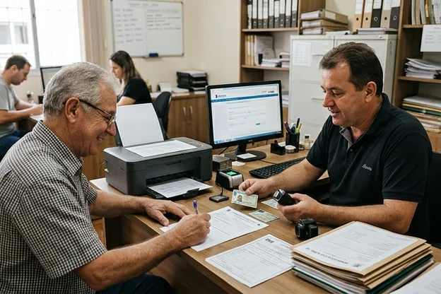 Profissional auxiliando no processo de renovação da CNH em Bento Gonçalves.